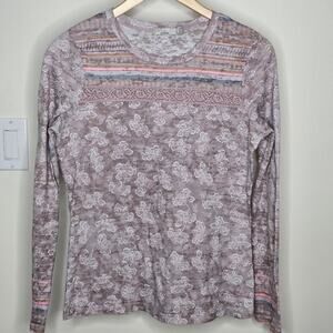 PRANA Mauve Multi Color Lace Pattern Long Sleeve Top Lightweight & Semi Sheer Sm